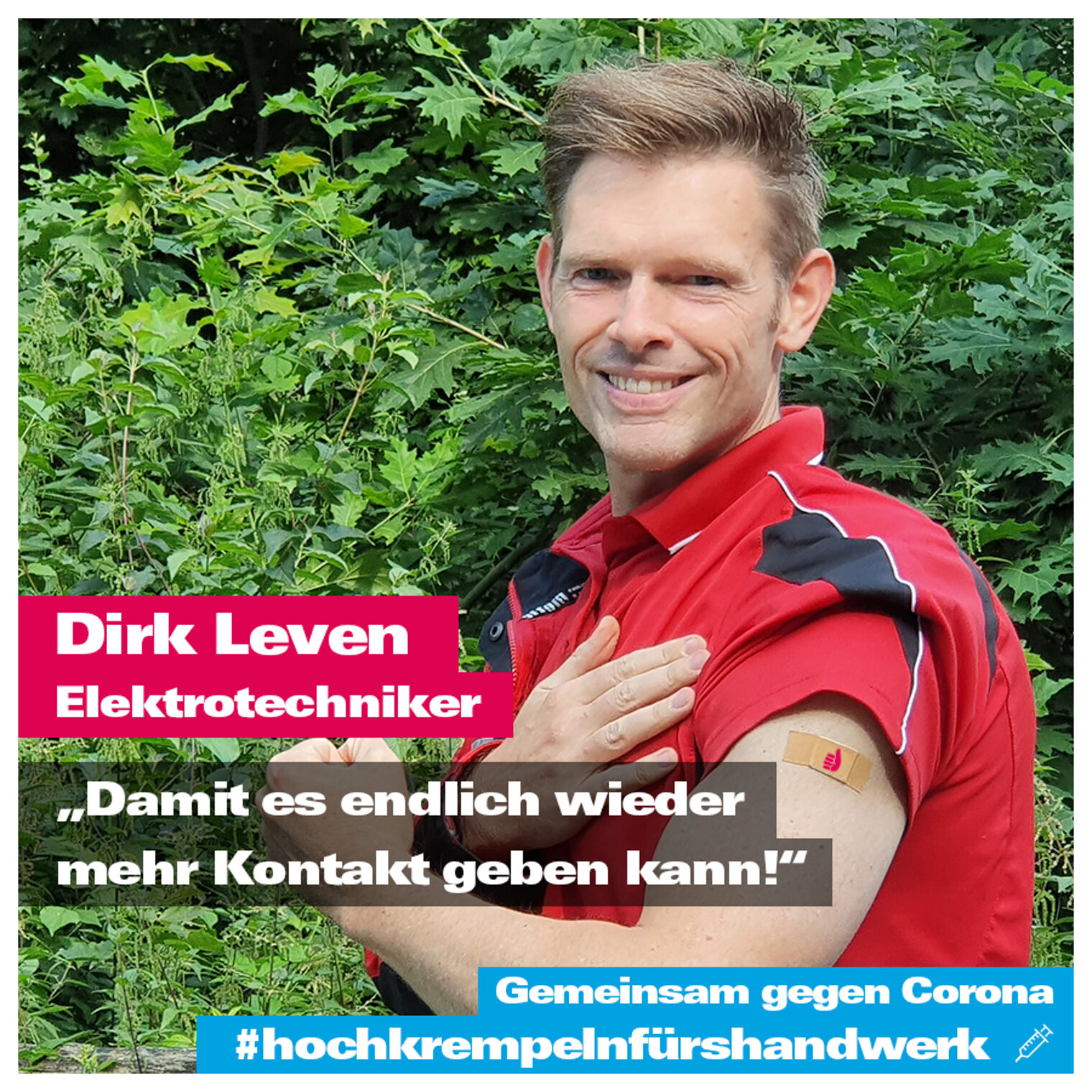 Dirk Leven zeigt, dass er sich impfen lässt.