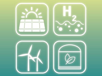 Illustration von nachhaltiger Energiegewinnung wie Solar und Windenergie