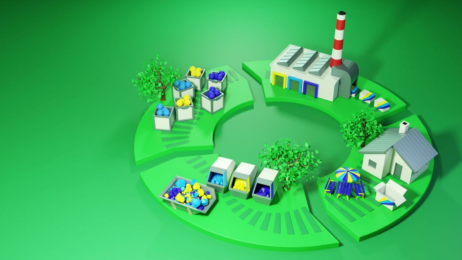 Die Illustration zeigt das Konzept der Kreislaufwirtschaft.