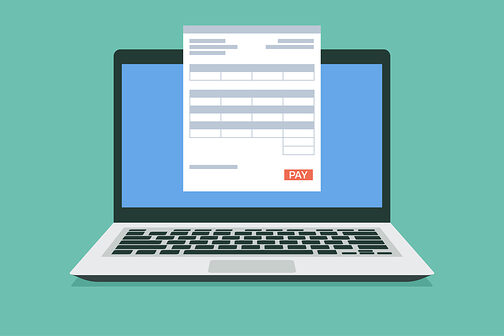 Illustration eines Laptop mit Darstellung einer Rechnung