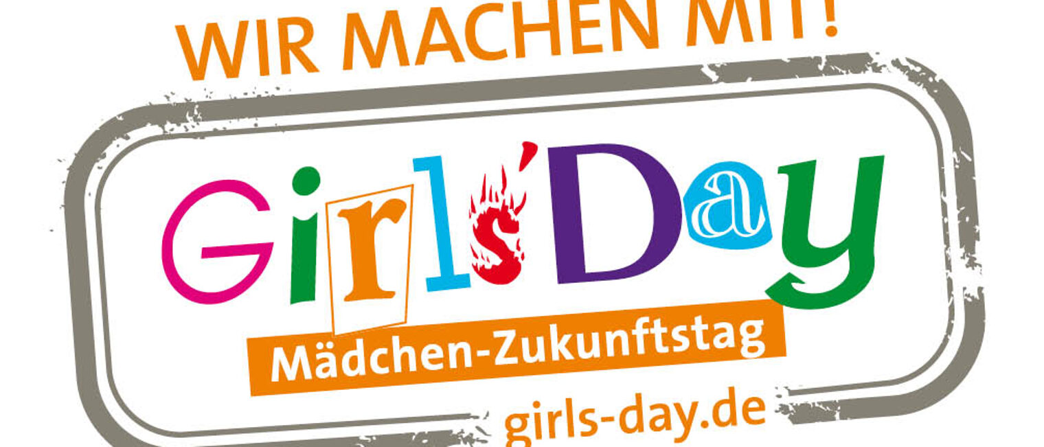 Logo mit Text: Wir machen mit! Girls' Day Mädchen-Zukunftstag