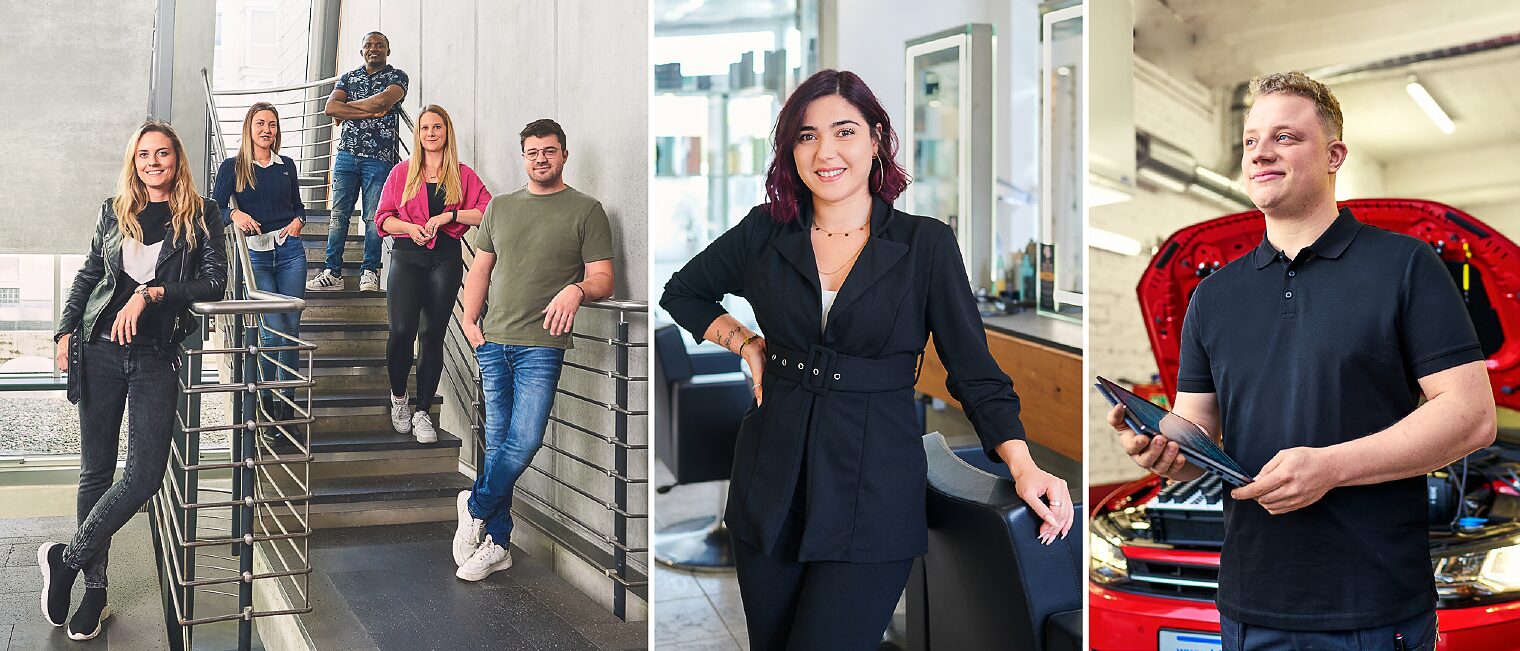 3-teiliges Bild mit Szenen aus verschiedenen Gewerken