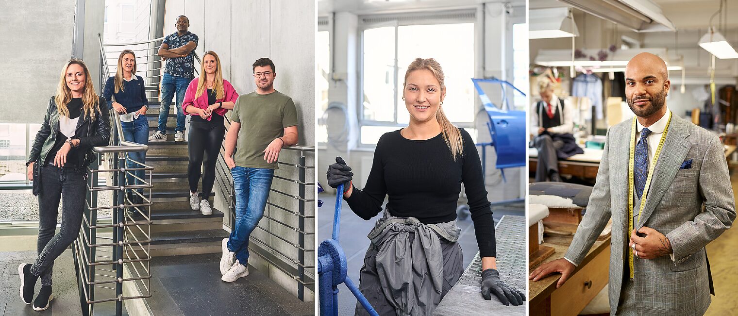 3-teiliges Bild mit Szenen aus verschiedenen Gewerken