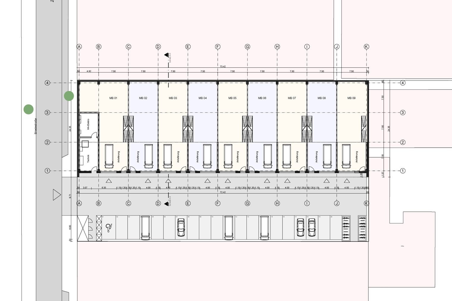 Grundriss-Zeichnung des Erdgeschosses Handwerkerhof Briedestraße