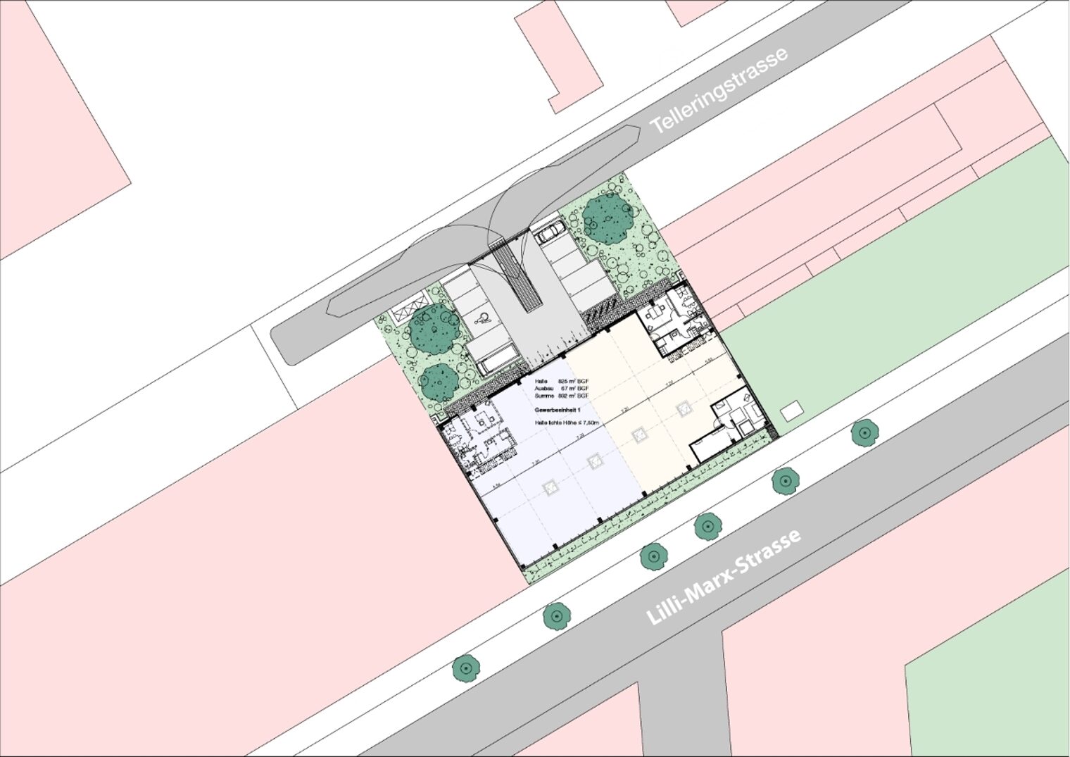 Grundriss-Zeichnung und Lageplan des Handwerkerhofes Telleringstraße