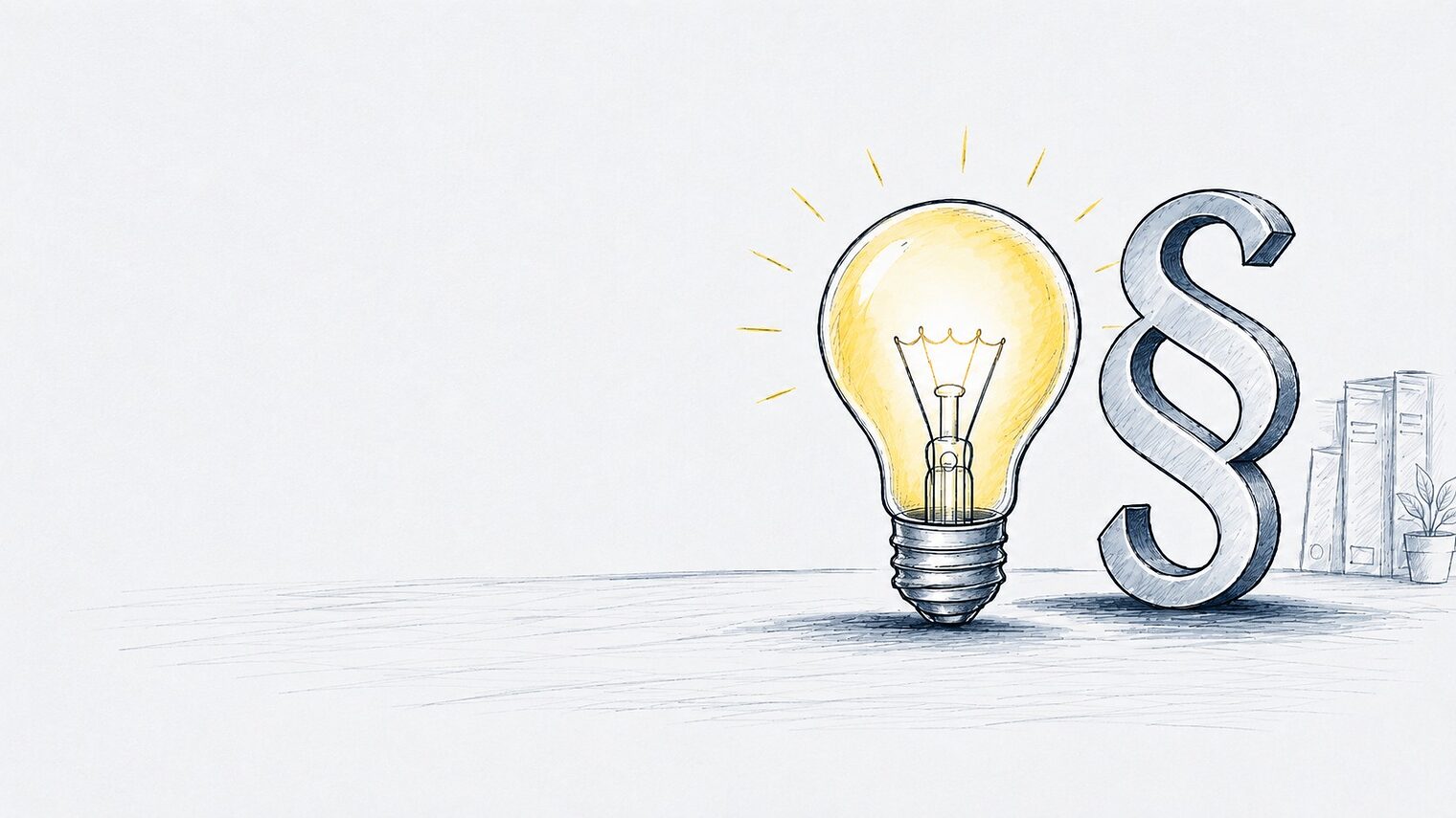 Illustration einer Glühbirne und des Paragraphenzeichens.