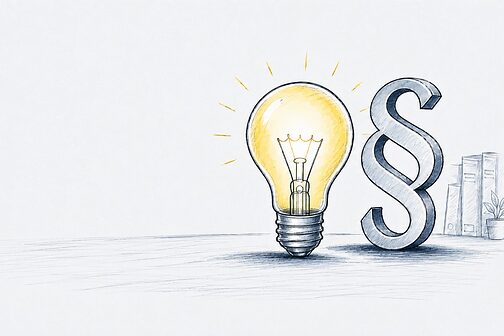 Illustration einer Glühbirne und des Paragraphenzeichens.