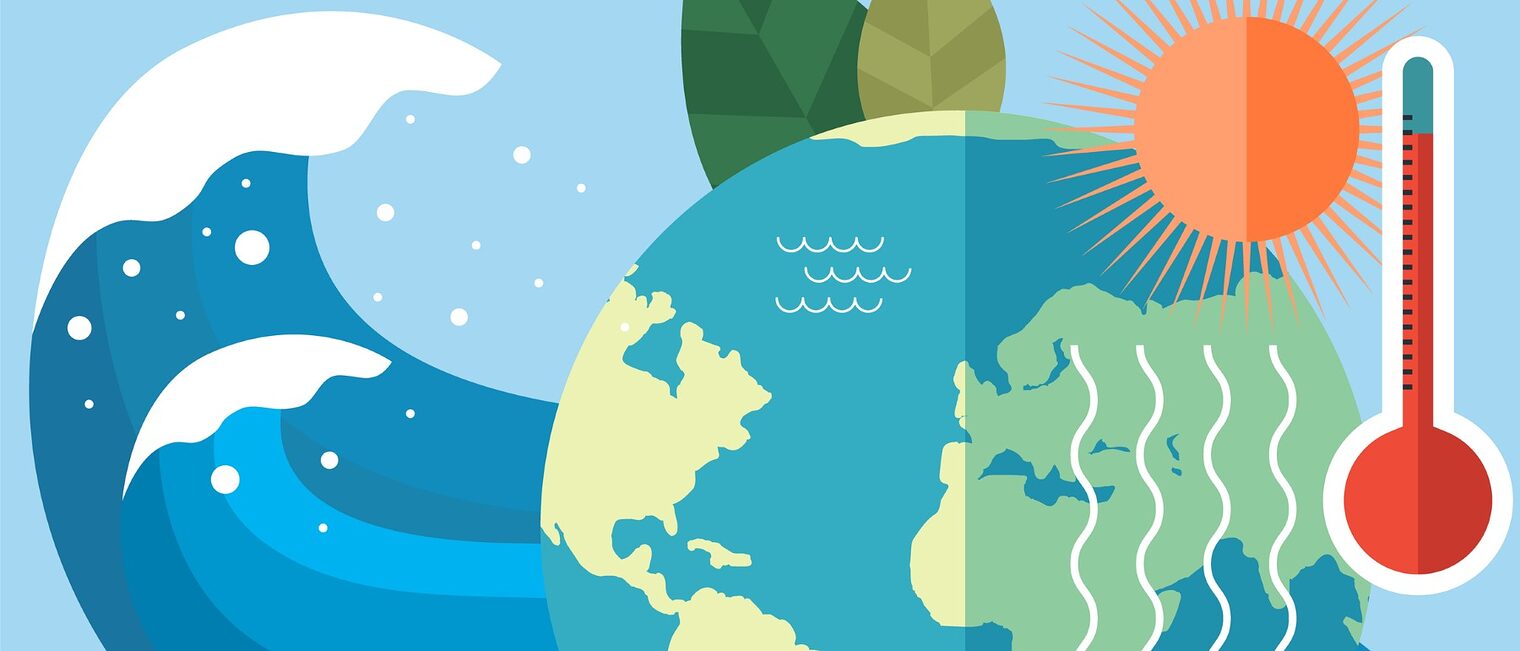 Illustration zeigt: Überhitzung der Erdoberfläche, globale Erwärmung, Klima- und Wasserspiegelveränderung auf dem Planeten